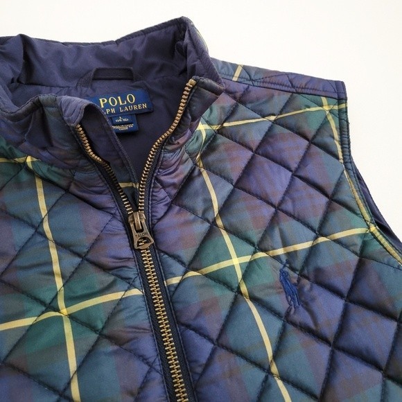 NEW Polo Ralph Lauren Puffer Vest Tartan Plaid Boys L Navy Blue Green NWOT - Picture 2 of 10